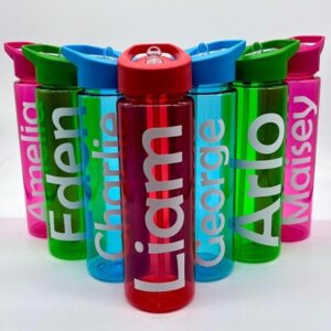 Colourful Water Bottle with Simple Font