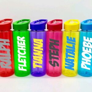 Colourful Water Bottle with Comic Font